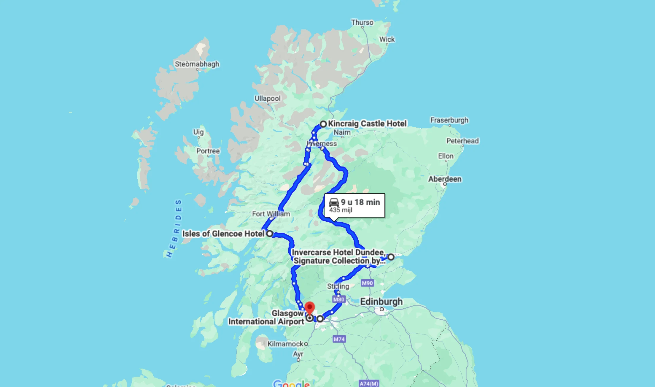 Avontuurlijke rondreis Schotland route