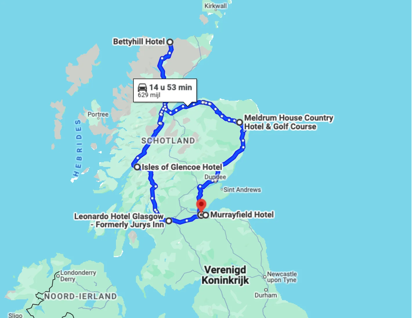 Rondreis Schotland Route