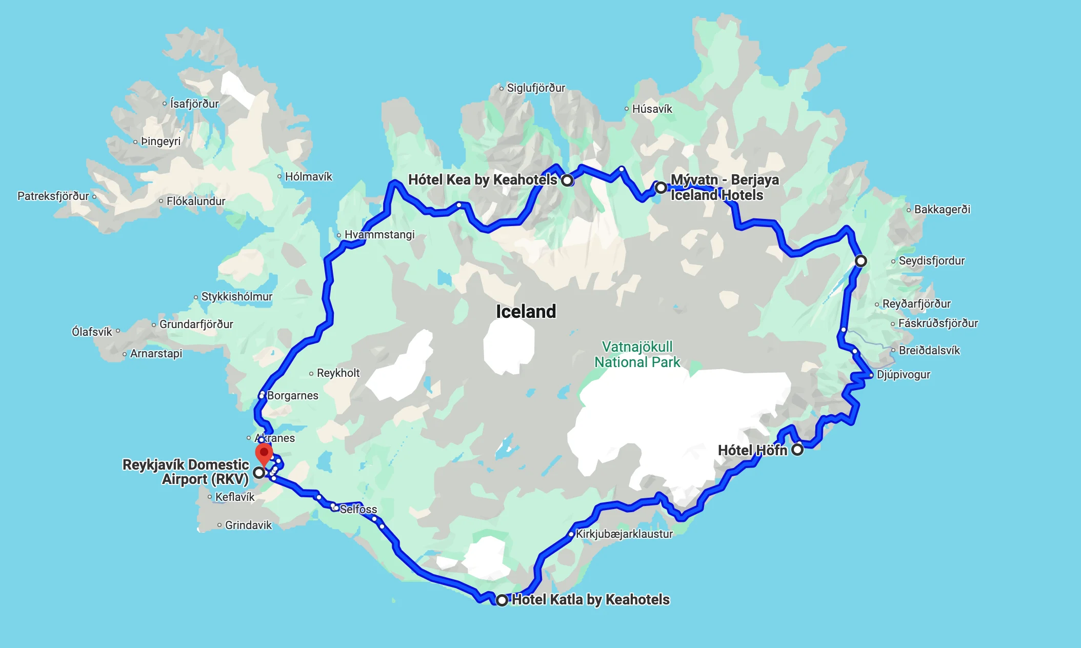 Kaart route IJsland