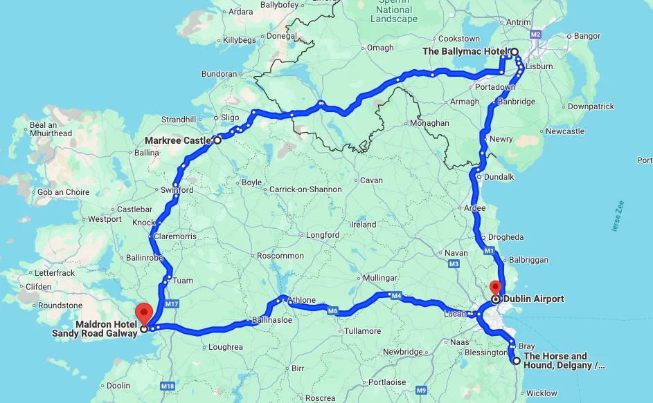 Route voor de rondreis ierland noord