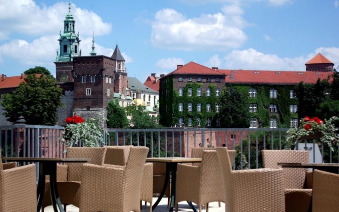 Uitzicht vanaf het terras van Hotel Poleski in Krakau